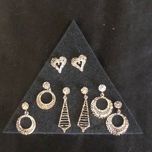 Vintage set of 4 rose-gold earrings pairs